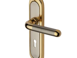 Heritage Brass Vienna Jupiter Finish, Satin Nickel With Gold Edge Door Handles (Sold In Pairs)