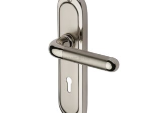 Heritage Brass Vienna Mercury Finish, Satin Nickel With Polished Nickel Edge, Door Handles (Sold In Pairs)