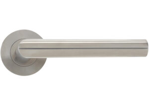 Zoo Hardware Vier Mitred Lever On Round Rose, Satin Stainless Steel (Sold In Pairs)