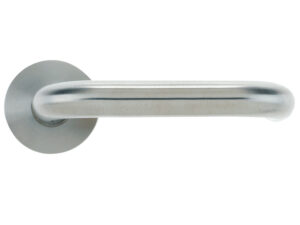 Zoo Hardware Vier Rtd Lever On Round Rose, Satin Stainless Steel (Sold In Pairs)