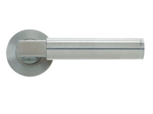 Hardware Vier Berlin Designer Lever On Round Rose, Satin Stainless Steel (Sold In Pairs)