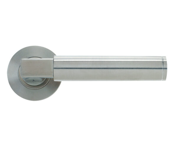 Hardware Vier Berlin Designer Lever On Round Rose, Satin Stainless Steel (Sold In Pairs)