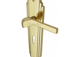 Heritage Brass Waldorf Art Deco Style Door Handles, Polished Brass (Sold In Pairs)