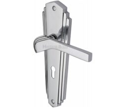 Heritage Brass Waldorf Art Deco Style Door Handles, Polished Chrome (Sold In Pairs)