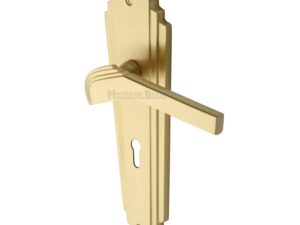 Heritage Brass Waldorf Art Deco Style Door Handles, Satin Brass (Sold In Pairs)