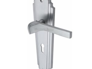 Heritage Brass Waldorf Art Deco Style Door Handles, Satin Chrome (Sold In Pairs)