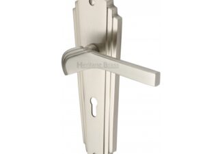 Heritage Brass Waldorf Art Deco Style Door Handles, Satin Nickel (Sold In Pairs)