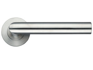 Zoo Hardware Zcs Architectural Mitred Lever On Round Rose, Satin Stainless Steel (Sold In Pairs)