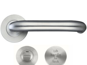 Zoo Hardware Zcs Architectural Rtd Lift To Lock Din Lever On Round Rose, Satin Stainless Steel (Sold In Pairs)