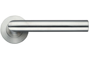 Zoo Hardware Zcs Architectural Oval Mitred Lever On Round Rose, Satin Stainless Steel (Sold In Pairs)