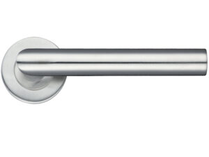 Zoo Hardware Zcs2 Contract Mitred Lever On Round Rose, Satin Stainless Steel (Sold In Pairs)