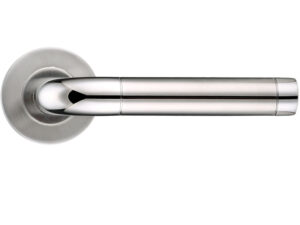 Zoo Hardware Zcs2 Contract Radius Lever On Round Rose, Dual Finish Polished & Satin Stainless Steel (Sold In Pairs)