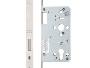 Zoo Hardware Vier 72Mm C/C Din Single Throw Dead Lock (Square Or Radius Profile), Satin Stainless Steel