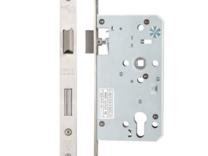 Zoo Hardware Vier 72Mm C/C Din Escape Lock (Square Or Radius Profile), Satin Stainless Steel