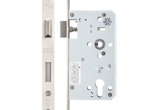 Zoo Hardware Vier 72Mm C/C Din Single Throw Euro Sash Lock (Square Or Radius Profile), Satin Stainless Steel