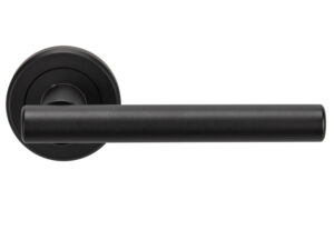 Serozzetta Philadelphia Door Handles On Round Rose, Matt Black - (Sold In Pairs)