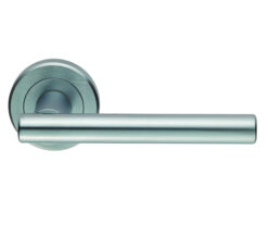 Serozzetta Philadelphia Door Handles On Round Rose, Satin Chrome - (Sold In Pairs)