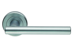 Serozzetta Philadelphia Door Handles On Round Rose, Satin Chrome - (Sold In Pairs)