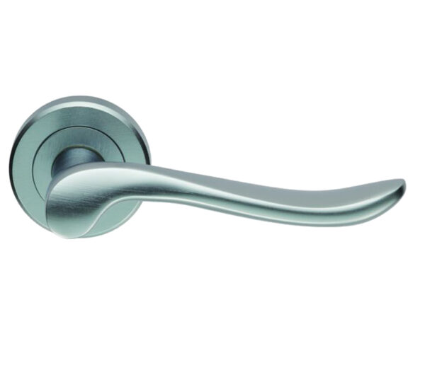 Serozzetta Verdun Door Handles On Round Rose, Satin Chrome - (Sold In Pairs)