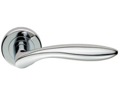 Serozzetta Shark Door Handles On Round Rose, Polished Chrome - (Sold In Pairs)