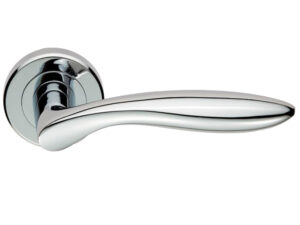 Serozzetta Shark Door Handles On Round Rose, Polished Chrome - (Sold In Pairs)