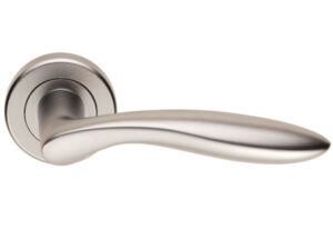 Serozzetta Shark Door Handles On Round Rose, Satin Chrome - (Sold In Pairs)