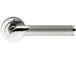 Serozzetta Irwin Door Handles On Round Rose, Dual Finish Polished Chrome & Satin Chrome - (Sold In Pairs)