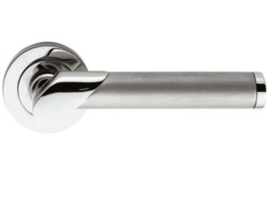 Serozzetta Irwin Door Handles On Round Rose, Dual Finish Polished Chrome & Satin Chrome - (Sold In Pairs)