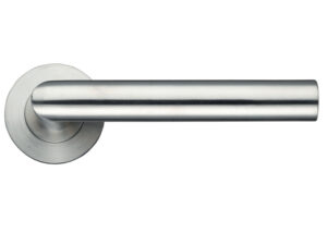 Zoo Hardware Zps Mitred Lever On Round Rose, Satin Stainless Steel (Sold In Pairs)