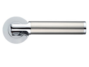 Zoo Hardware Stanza Milan Lever On Round Rose, Dual Finish Polished Chrome & Satin Chrome (Sold In Pairs)