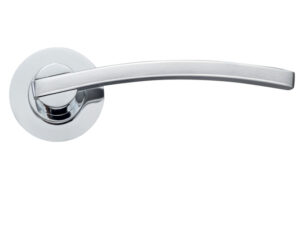 Zoo Hardware Stanza Adria Lever On Round Rose, Dual Finish Satin Chrome & Polished Chrome (Sold In Pairs)