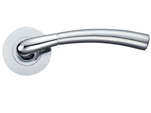 Zoo Hardware Stanza Saturn Lever On Round Rose, Dual Finish Satin Chrome & Polished Chrome (Sold In Pairs)