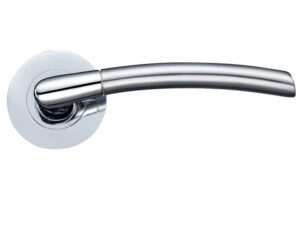 Zoo Hardware Stanza Olympus Lever On Round Rose, Dual Finish Satin Chrome & Polished Chrome (Sold In Pairs)