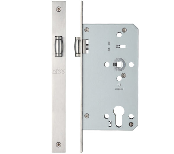 Zoo Hardware Vier 72Mm C/C Din Roller Latch (Square Or Radius Profile), Satin Stainless Steel