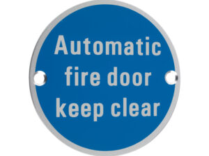 Zoo Hardware Zsa Door Sign - Automatic Fire Door Keep Clear, Satin Aluminium