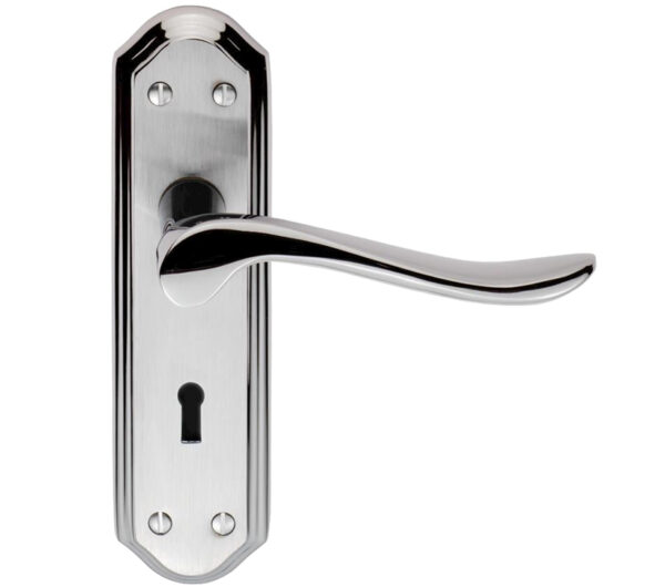 Lytham Door Handles On Backplate, Dual Finish Polished Chrome & Satin Chrome (Sold In Pairs)