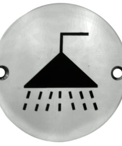 Eurospec Shower Symbol Sign, Polished Stainless Steel Or Satin Stainless Steel Finish