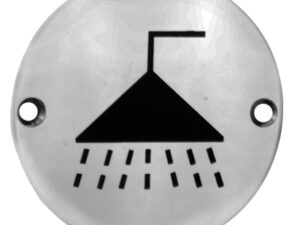 Eurospec Shower Symbol Sign, Polished Stainless Steel Or Satin Stainless Steel Finish