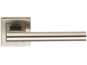 Eurospec Times T-Bar Door Handles On Square Rose - Grade 304 Satin Stainless Steel