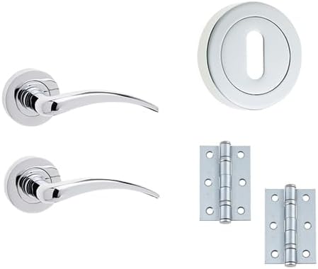 IRONMONGERY SOLUTIONS Lock Pack of Door Handle,3 Lever Sashlocks,Escutcheons & Hinges - Pack of Door Handle in Polished Chrome Finish