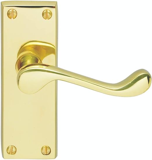 Victorian Scroll Lever Latch Handle on Backplate - Polished Brass - 120x40mm