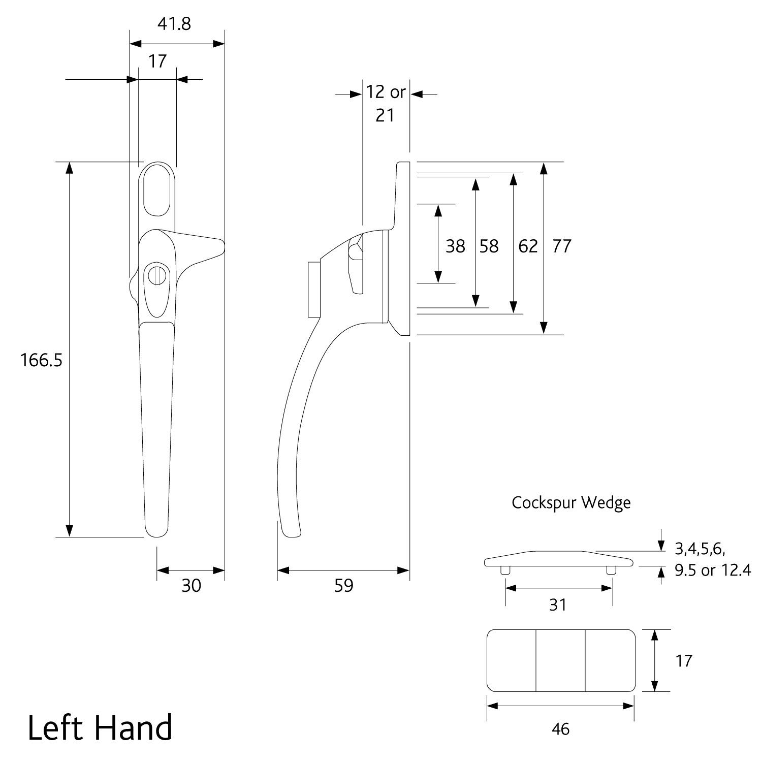 Charisma Cockspur Locking Window Handle Left Hand