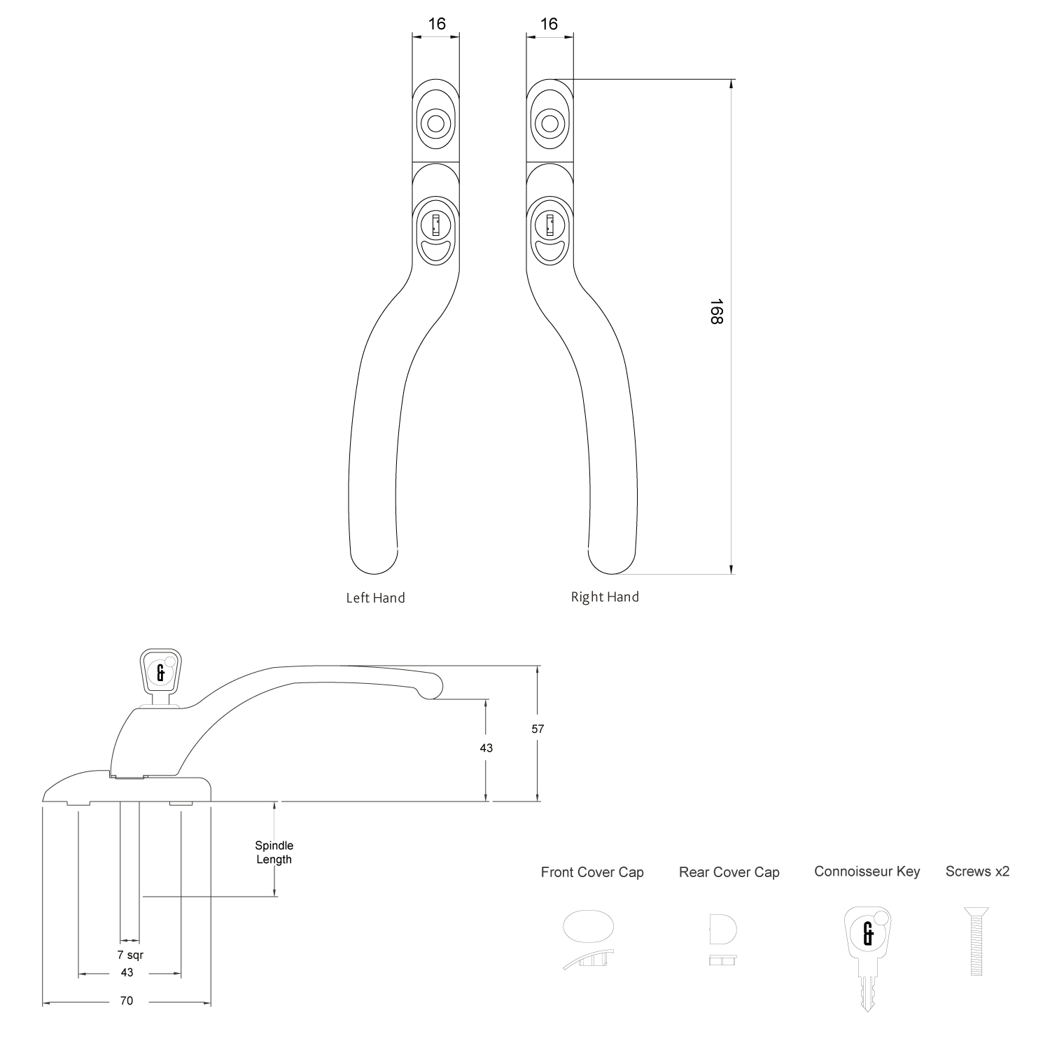 Connoisseur Cranked Locking Right Handed Window Handle