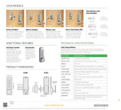 CODELOCKS Mechanical Digital Locks 200 series Mortice Latch Back/Back+Key Override PVD Stainless Steel