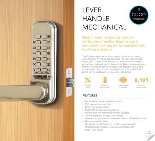 CODELOCKS 400 Mechanical Digital Locks 400 series Front & Back Plate Only PVD Polished Brass