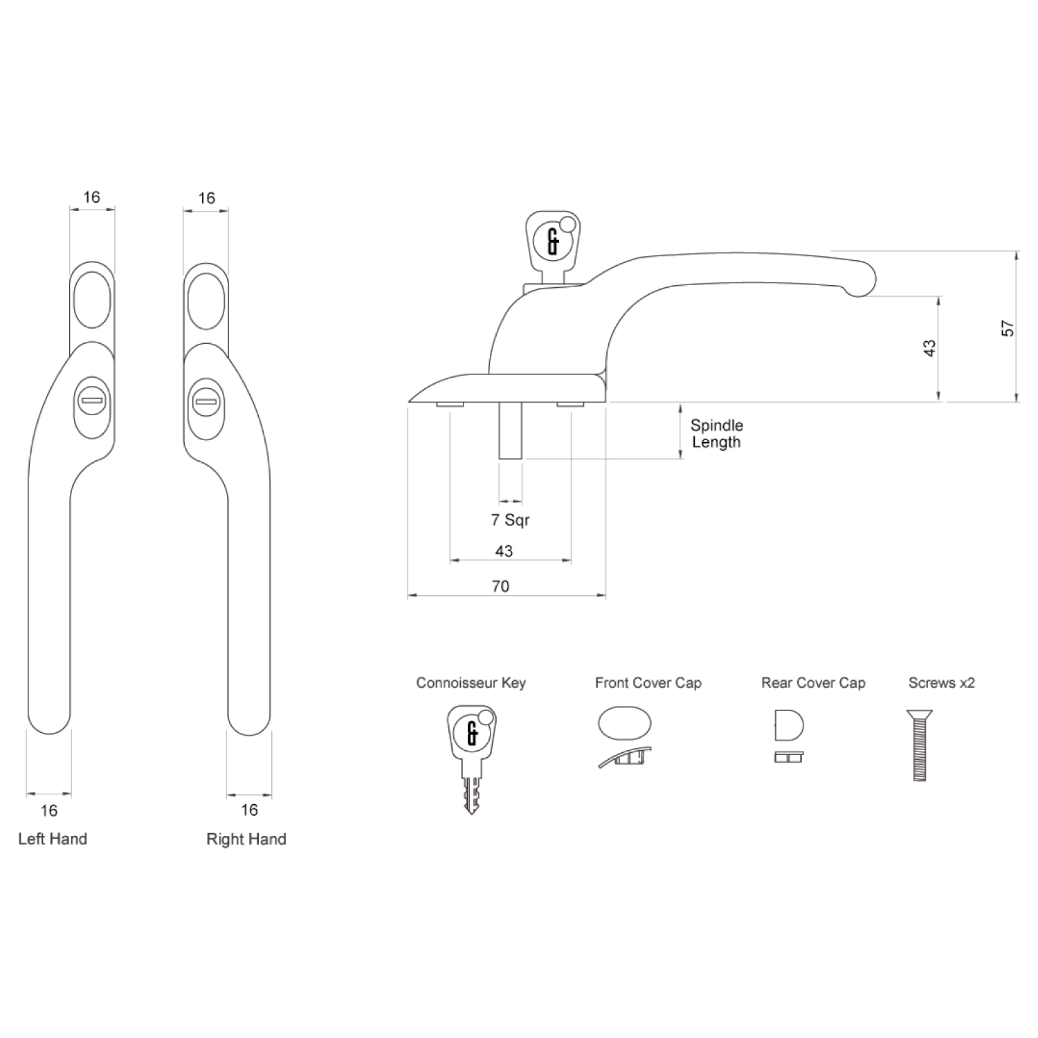 Connoisseur Offset Locking Right Hand Window Handle