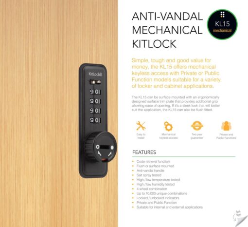 CODELOCKS KL15 Mechanical Kitlock Digit Combination Lock Black LH Private