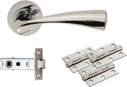 Door Handles On Rose Sintra Latch Pack - Polished Chrome