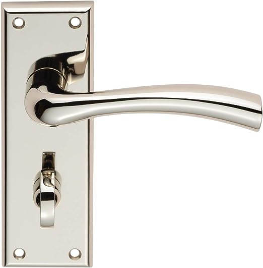 Door Handle With Lever on Backplate - Bathroom 57mm - Polished Nickle