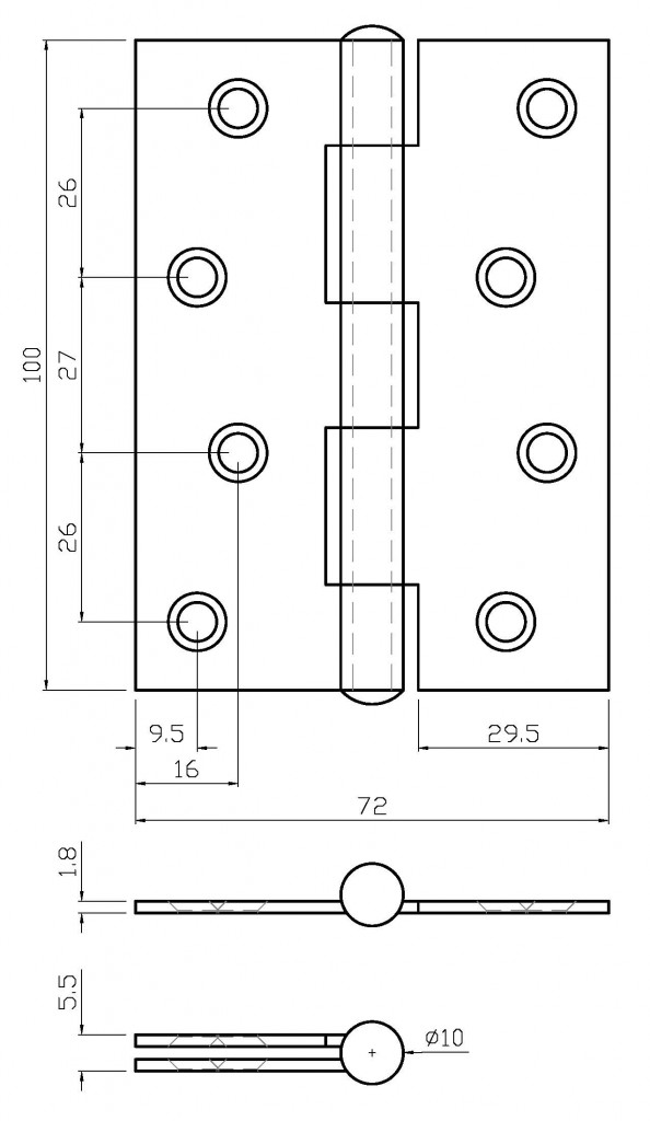 1900 Cranked Butt Hinge – 100mm Square